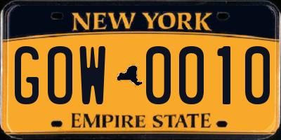 NY license plate GOW0010