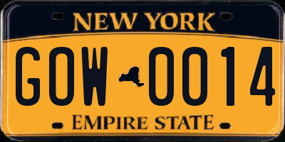 NY license plate GOW0014