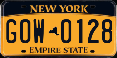 NY license plate GOW0128