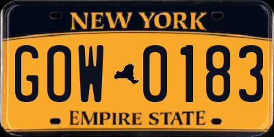 NY license plate GOW0183