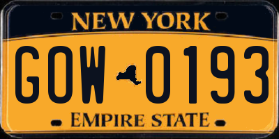 NY license plate GOW0193