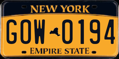 NY license plate GOW0194