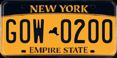 NY license plate GOW0200