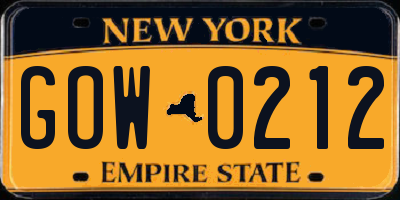 NY license plate GOW0212