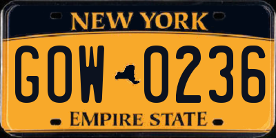 NY license plate GOW0236