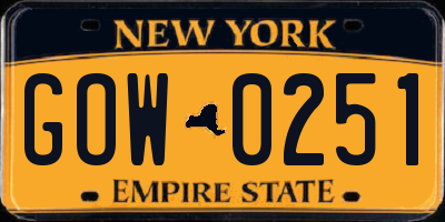 NY license plate GOW0251