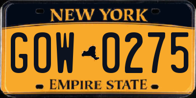 NY license plate GOW0275