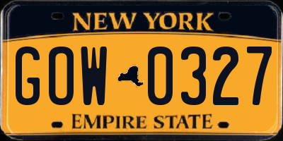 NY license plate GOW0327