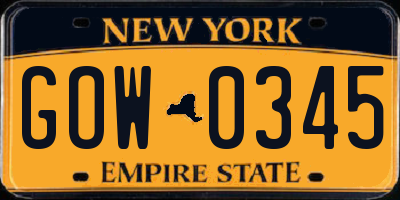 NY license plate GOW0345