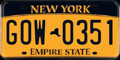 NY license plate GOW0351