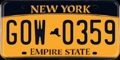 NY license plate GOW0359