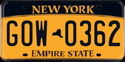 NY license plate GOW0362
