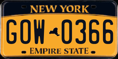 NY license plate GOW0366