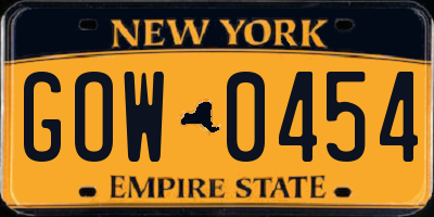 NY license plate GOW0454