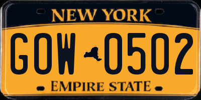 NY license plate GOW0502