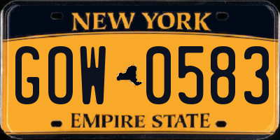 NY license plate GOW0583