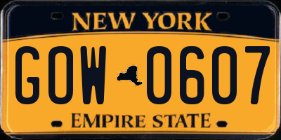 NY license plate GOW0607