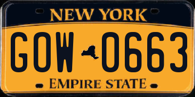 NY license plate GOW0663