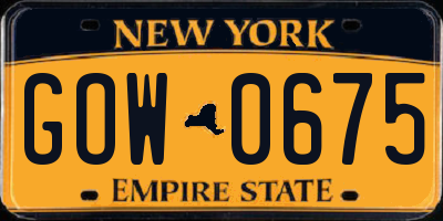 NY license plate GOW0675