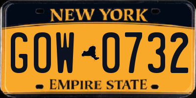 NY license plate GOW0732