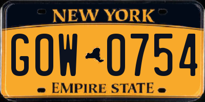 NY license plate GOW0754