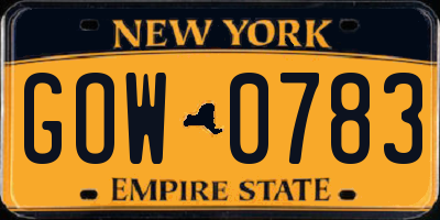 NY license plate GOW0783