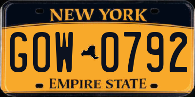 NY license plate GOW0792