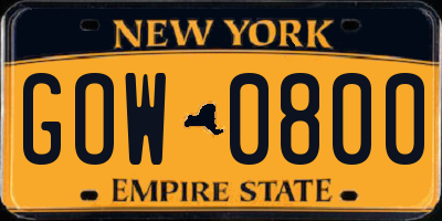 NY license plate GOW0800