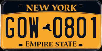 NY license plate GOW0801