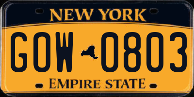NY license plate GOW0803