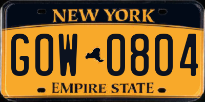 NY license plate GOW0804