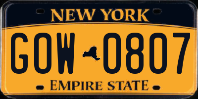 NY license plate GOW0807