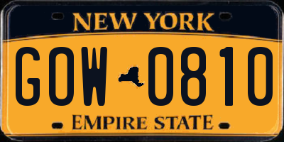 NY license plate GOW0810