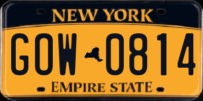 NY license plate GOW0814