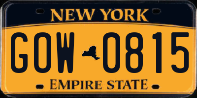 NY license plate GOW0815