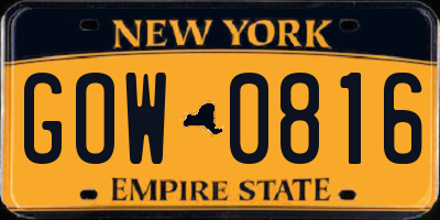 NY license plate GOW0816