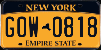 NY license plate GOW0818