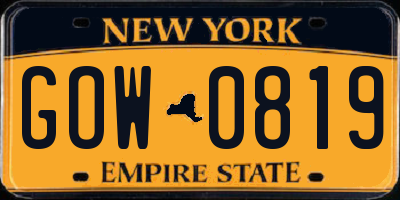 NY license plate GOW0819