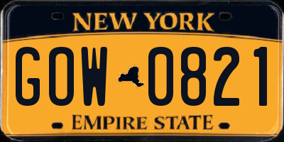 NY license plate GOW0821