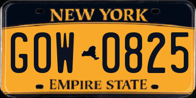 NY license plate GOW0825
