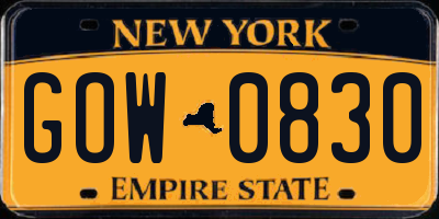 NY license plate GOW0830