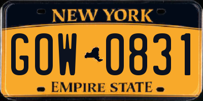 NY license plate GOW0831