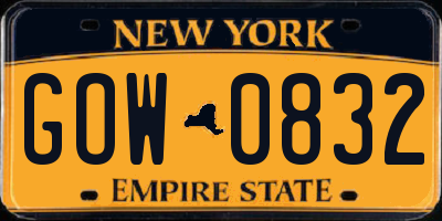 NY license plate GOW0832