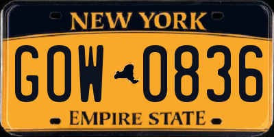 NY license plate GOW0836