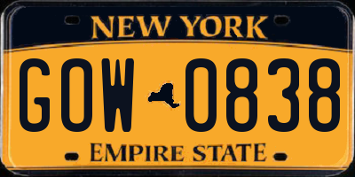 NY license plate GOW0838