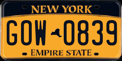 NY license plate GOW0839