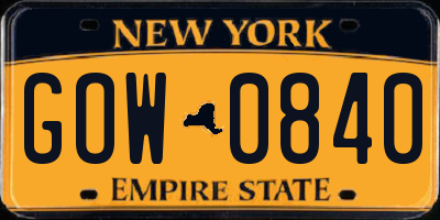 NY license plate GOW0840