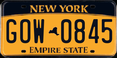 NY license plate GOW0845