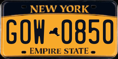 NY license plate GOW0850