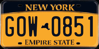 NY license plate GOW0851